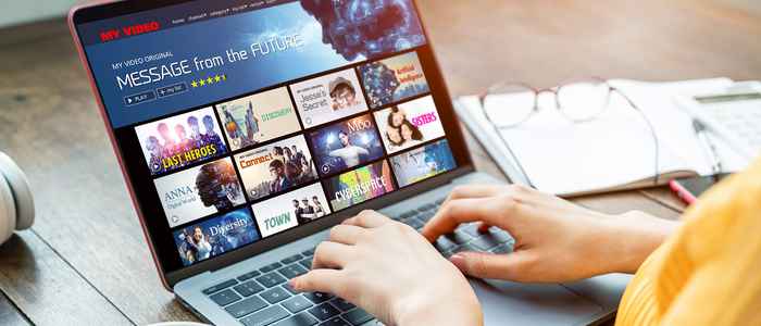 woman is selecting online video