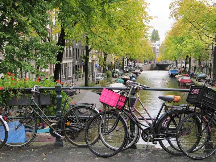 Amsterdam canal with bikes