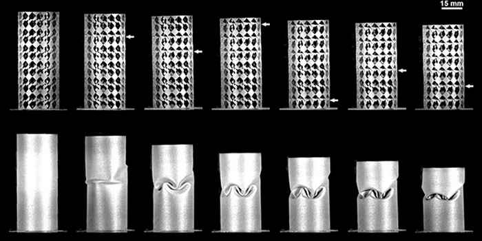 A metamaterial vs. a traditional ‘crash can’