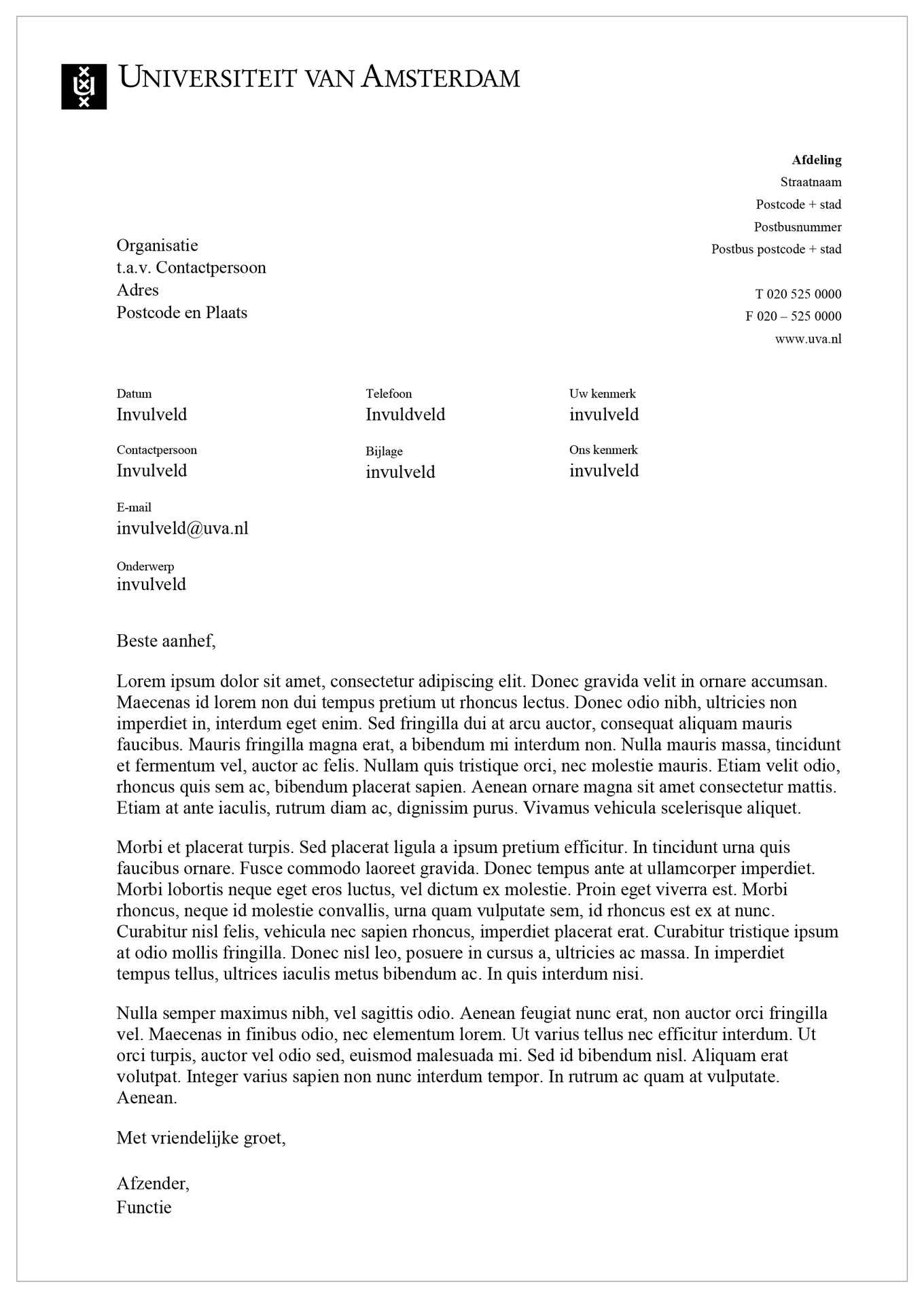 Brief voorbeeld UvA