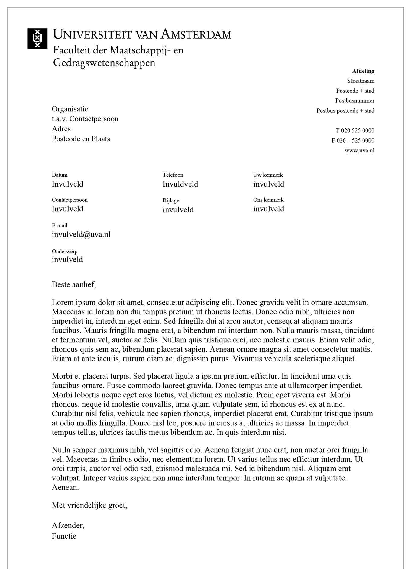 Brief voorbeeld met eenheid