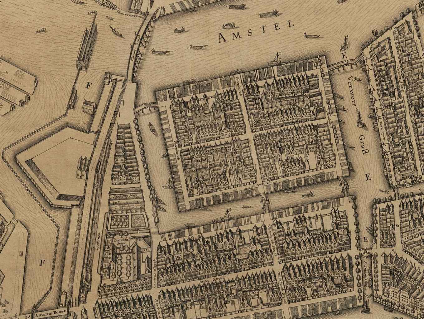 The island of Vlooienberg, as depicted in an engraving by Balthasar Florisz. van Berckenrode, 1625.